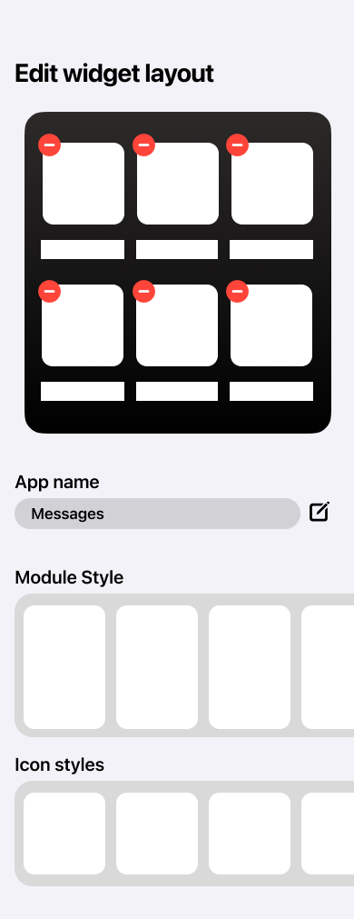 MVP edit widget screen