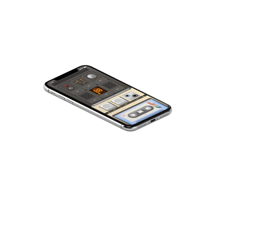 A second iPhone showing the full widget and cassette module together on the home screen