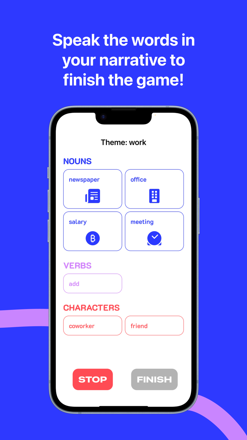 App Store screenshot: save your stories and listen to them again later